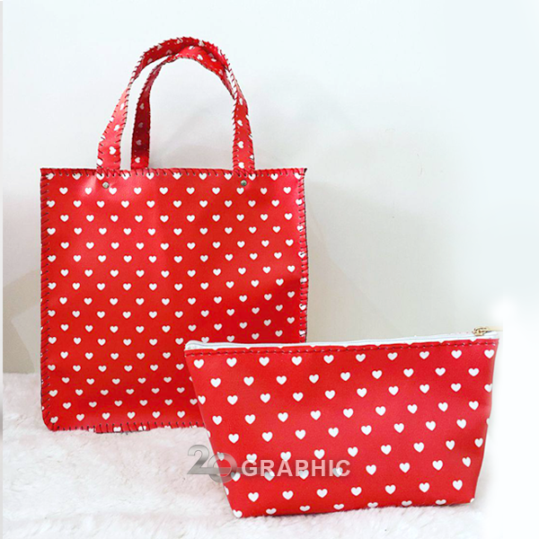 کیف دو قلو چرم به همراه کیف لوازم آرایش